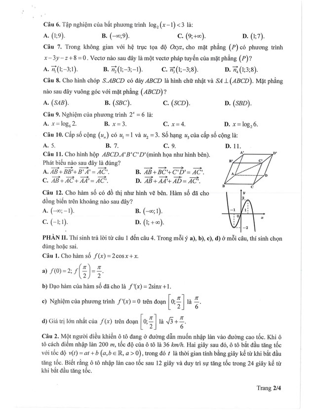 Đề thi mẫu môn toán THPT 2025