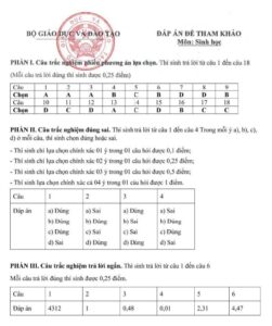 Đáp án đề thi minh họa môn sinh thpt năm 2025