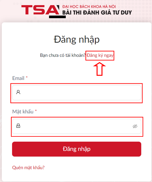 Thí sinh truy cập website: https://tsa.hust.edu.vn/ để đăng ký/đăng nhập tài khoản